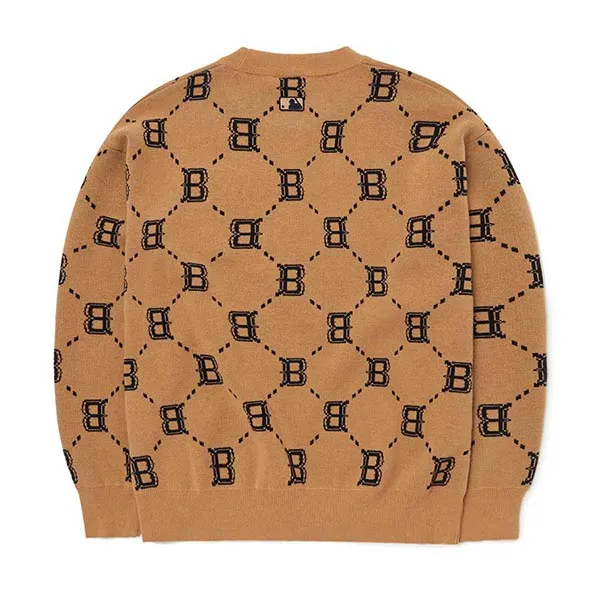 Áo Nỉ Sweater MLB Diamond Monogram Sweater Pullover Boston Red Sox 3AKPM0226-43BGS Màu Nâu Size M