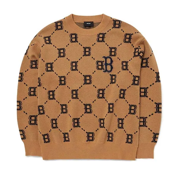 Áo Nỉ Sweater MLB Diamond Monogram Sweater Pullover Boston Red Sox 3AKPM0226-43BGS Màu Nâu Size M