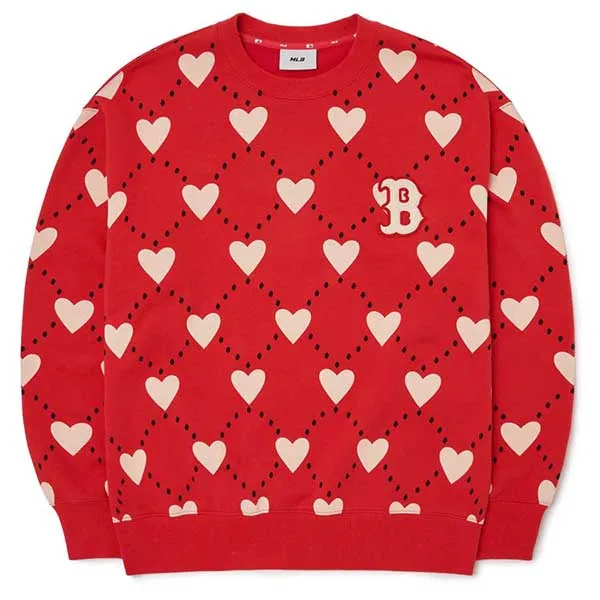 Áo Nỉ Sweater MLB Heart Pattern Over-Fit Sweatshirt Boston Red Sox 3AMTH0124-43RDS Màu Đỏ Size M