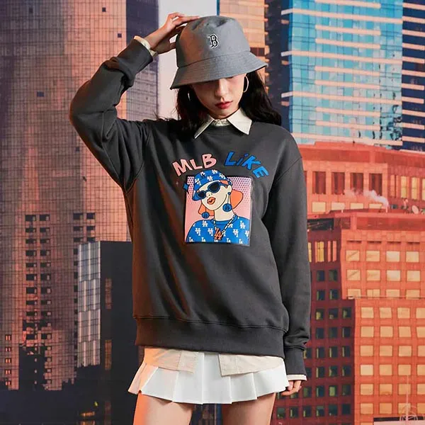 Áo Nỉ Sweater MLB Like Cartoon Overfit Sweatshirt La Dodgers 3AMTL0224-07CGS Màu Đen Xám