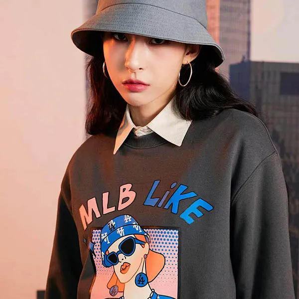 Áo Nỉ Sweater MLB Like Cartoon Overfit Sweatshirt La Dodgers 3AMTL0224-07CGS Màu Đen Xám