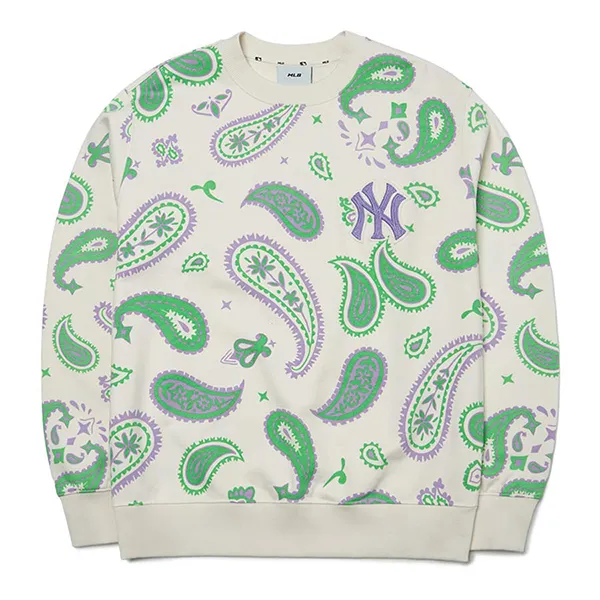 Áo Nỉ Sweater MLB Paisley Front Panel Pattern Overfit Sweatshirt New York Yankees 3AMTI0224-50CRS Màu Kem Size XS