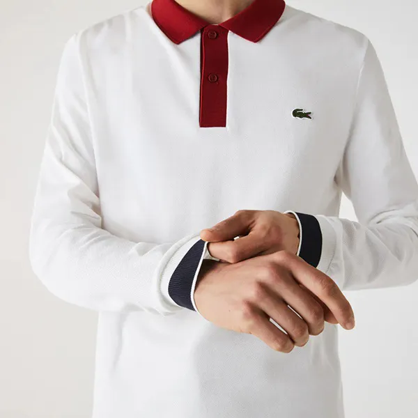 Áo Polo Dài Tay Lacoste Men's Made In France Contrast Collar Long Sleeve Polo Shirt PH1873 00 E42 Màu Trắng Size S