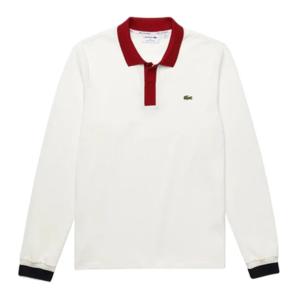Áo Polo Dài Tay Lacoste Men's Made In France Contrast Collar Long Sleeve Polo Shirt PH1873 00 E42 Màu Trắng Size S