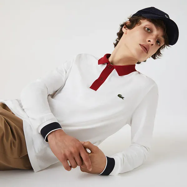 Áo Polo Dài Tay Lacoste Men's Made In France Contrast Collar Long Sleeve Polo Shirt PH1873 00 E42 Màu Trắng Size S