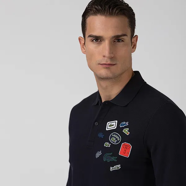 Áo Polo Dài Tay Lacoste Men's Regular Fit Badges Cotton Polo PH1900 00 HDE Màu Xanh Navy Size XS
