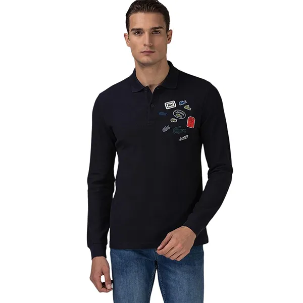 Áo Polo Dài Tay Lacoste Men's Regular Fit Badges Cotton Polo PH1900 00 HDE Màu Xanh Navy Size XS