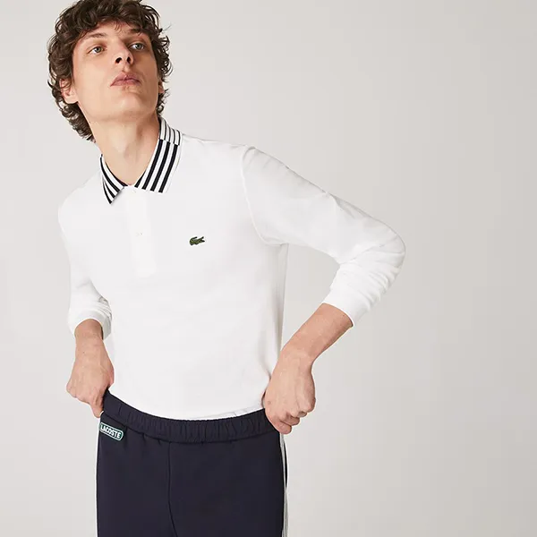 Áo Polo Dài Tay Lacoste Men's Slim Fit Heritage Cotton Polo PH1875 20C 70V Màu Trắng Size S