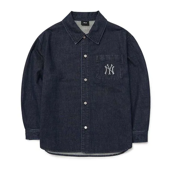 Áo Sơ Mi Bò MLB Denim Illusion Megalogo New York Yankees 3ADRU0124-50NYD Màu Xanh Navy