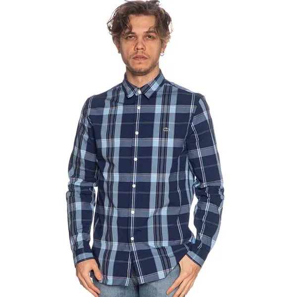 Áo Sơ Mi Lacoste Men's Light Blue Tartan Shirt CH4497 - 2P1 Màu Xanh Kẻ Size 39