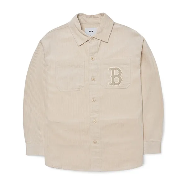 Áo Sơ Mi MLB Overfit Corduroy Logo 3AWSB0226-43BGL Màu Kem Size L
