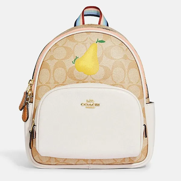 Balo Coach Mini Court Backpack In Signature Canvas With Pear C8258 Màu Be Trắng