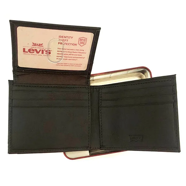 Ví Nam Levi's Black Leather Bifold Logo Wallet Màu Đen - Túi xách - Vua Hàng Hiệu
