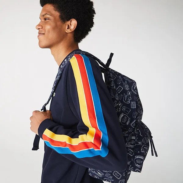 Balo Lacoste Men's Neocroc Pattern Canvas Backpack NH3296NZF36 Màu Xanh Navy