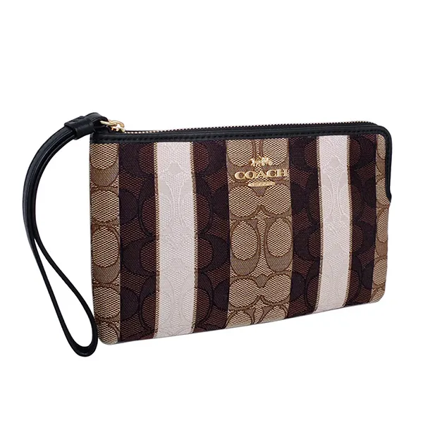 Ví Cầm Tay Coach Large Corner Zip Wristlet In Signature Jacquard With Stripes C8753 Màu Nâu
