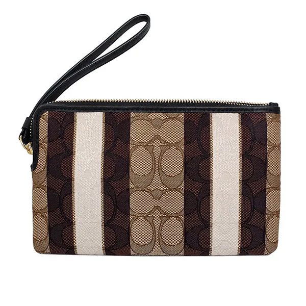 Ví Cầm Tay Coach Large Corner Zip Wristlet In Signature Jacquard With Stripes C8753 Màu Nâu
