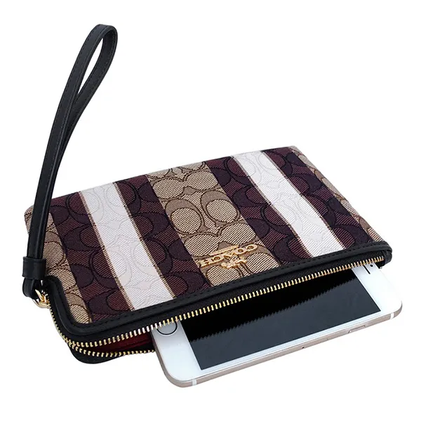 Ví Cầm Tay Coach Large Corner Zip Wristlet In Signature Jacquard With Stripes C8753 Màu Nâu