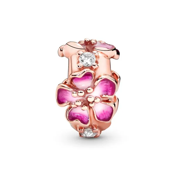 Hạt Vòng Charm Pink Peach Blossom Flower Clip 788099CZ Màu Vàng Hồng