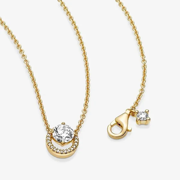 Dây Chuyền Pandora Sparkling Round Halo Pendant Collier Necklace 361174C01 Màu Vàng