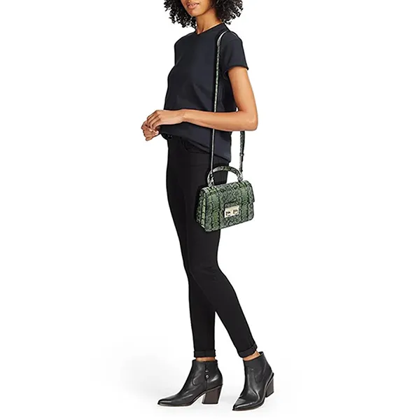 Túi Đeo Chéo Furla Bella Snakeskin-Embossed Leather Top Handle Bag In Green Màu Xanh Đen - 3
