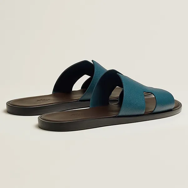 Dép Hermès Izmir Sandal Bleu Canard/Marron Ébène Màu Xanh Lam