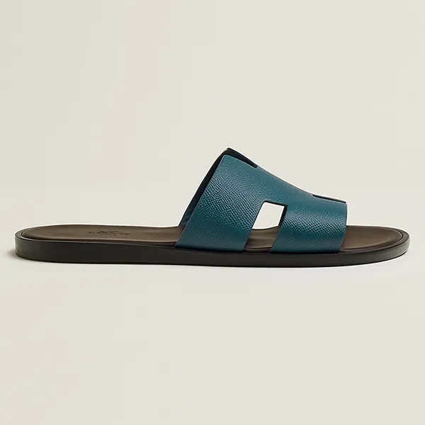 Dép Hermès Izmir Sandal Bleu Canard/Marron Ébène Màu Xanh Lam