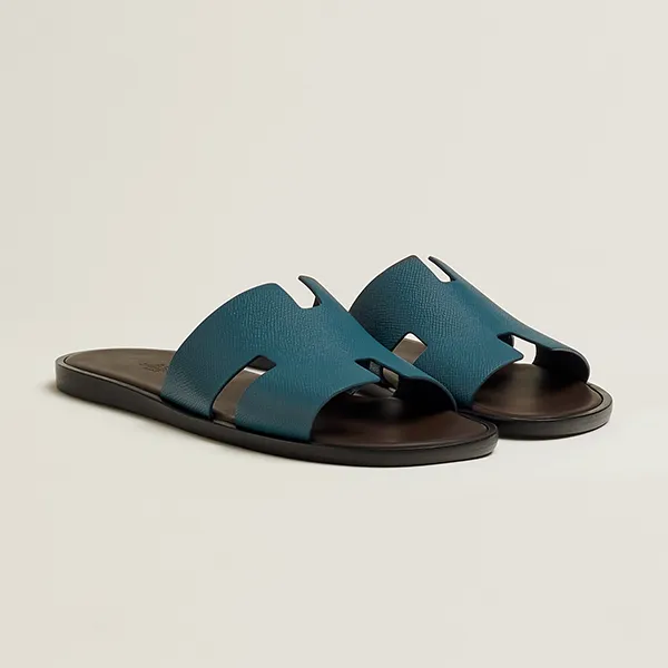 Dép Hermès Izmir Sandal Bleu Canard/Marron Ébène Màu Xanh Lam