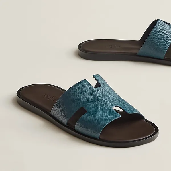 Dép Hermès Izmir Sandal Bleu Canard/Marron Ébène Màu Xanh Lam