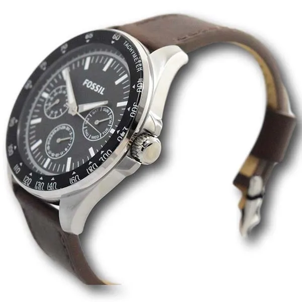 Đồng Hồ Nam Fossil Black BQ2294 Neale Multifunction Brown Leather Strap Watch Màu Bạc Đen