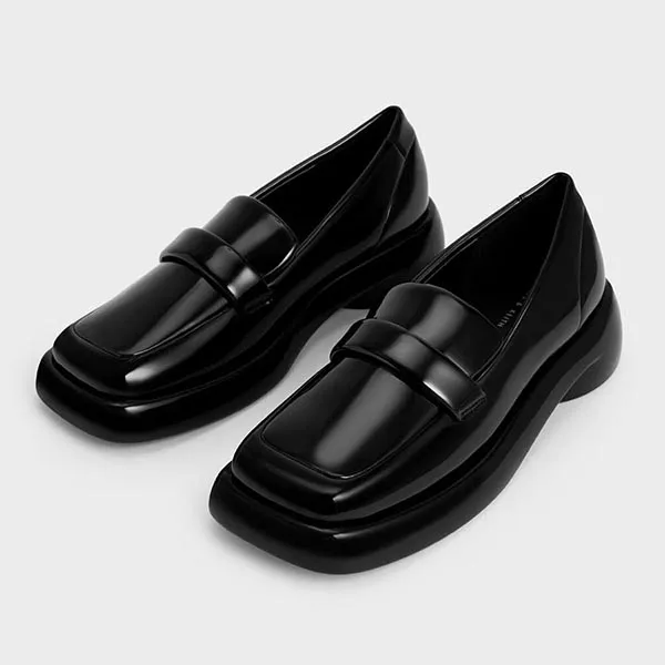Giày Lười Nữ Charles & Keith CNK Lula Patent Penny Loafers Black CK1-70360142 Màu Đen Size 38