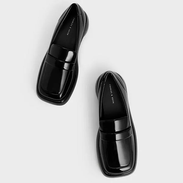 Giày Lười Nữ Charles & Keith CNK Lula Patent Penny Loafers Black CK1-70360142 Màu Đen Size 38