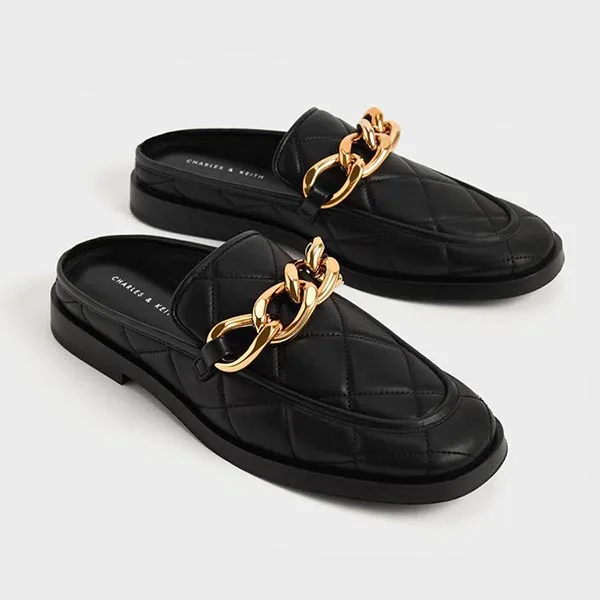 Giày Sục Nữ Charles & Keith CNK Mules Quilted Chain Loafer CK1-70380952 Màu Đen