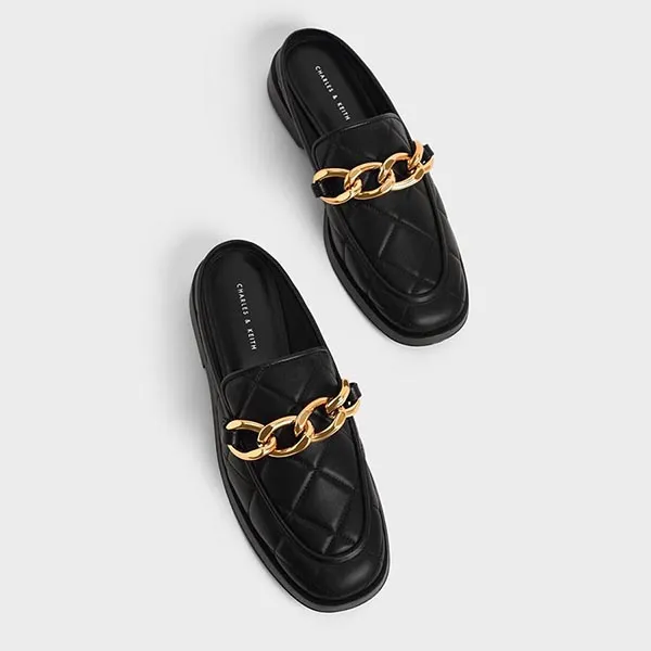 Giày Sục Nữ Charles & Keith CNK Mules Quilted Chain Loafer CK1-70380952 Màu Đen