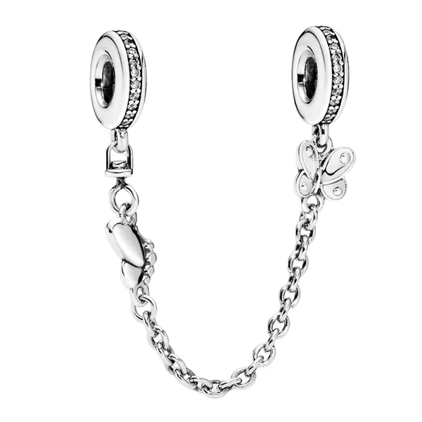 Hạt Vòng Charm Pandora Butterfly Safety Chain Charm 797865CZ Màu Bạc - Trang sức - Vua Hàng Hiệu