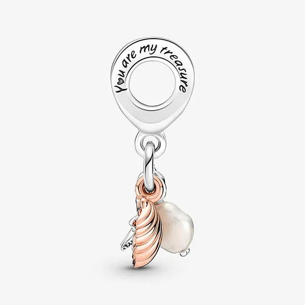Hạt Vòng Charm Pandora Freshwater Cultured Pearl, Starfish & Shell Triple Dangle Charm 781690C01 Màu Bạc/Vàng Hồng