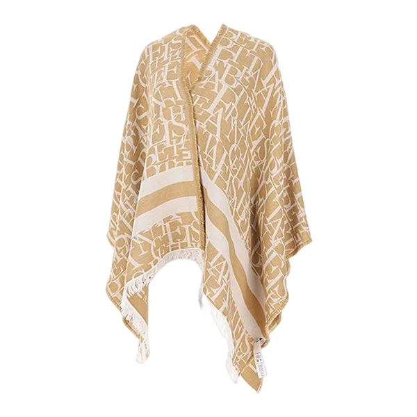 Khăn Quàng Cổ Elisabetta Franchi Wool Cape With Lettering Pattern Màu Nâu Nhạt