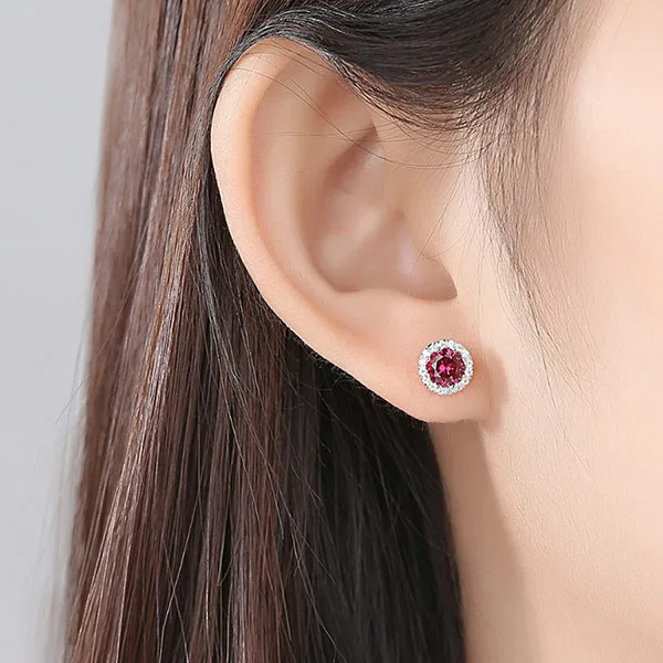 Khuyên Tai Kya Jewel Bạc Nữ Đá Hồng Duyên Dáng SE40