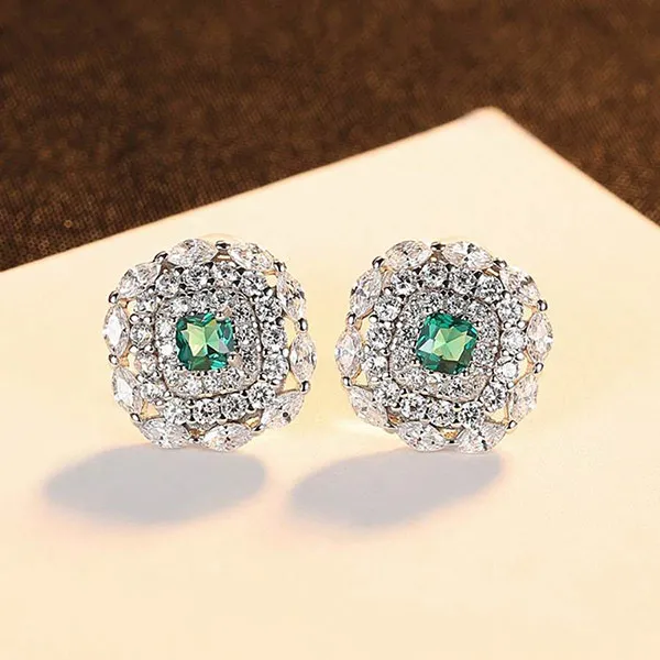 Khuyên Tai Kya Jewel Bạc Nữ Kiểu Dáng Tròn Đính Đá Cz Xanh Ngọc SE118 - Trang sức - Vua Hàng Hiệu