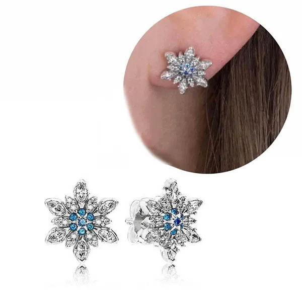 Khuyên Tai Pandora Brilliant Snowflakes 290590NBLMX Màu Xanh Bạc