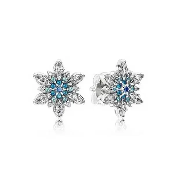 Khuyên Tai Pandora Brilliant Snowflakes 290590NBLMX Màu Xanh Bạc