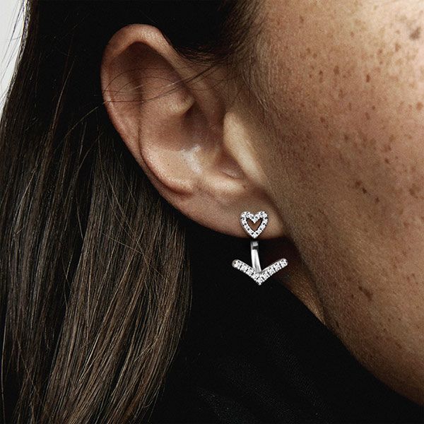 Khuyên Tai Pandora Love Wishing Bone Stud Earrings Sparkling 299280C01 Màu Bạc - 3
