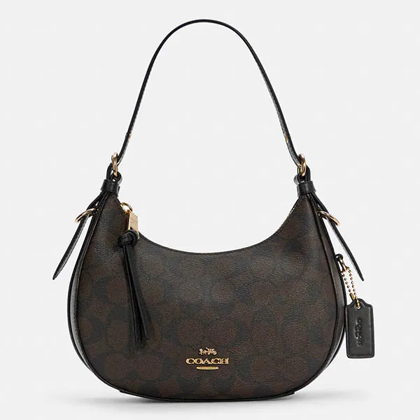 Túi Xách Coach Kleo Hobo In Signature Canvas Màu Nâu Đen