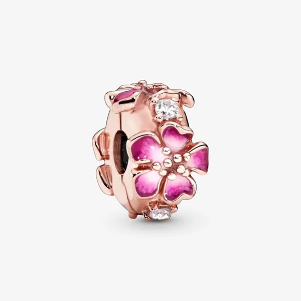 Hạt Vòng Charm Pink Peach Blossom Flower Clip 788099CZ Màu Vàng Hồng