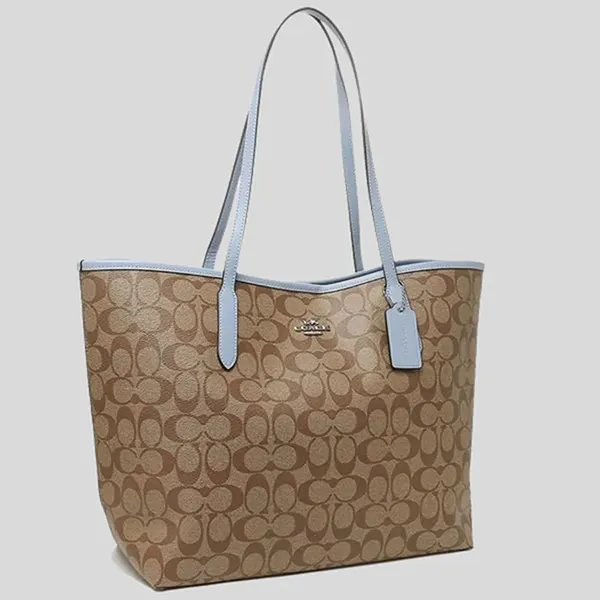 Túi Xách Coach City Tote In Signature Canvas Khaki Marble Blue 5696 Màu Nâu/Xanh