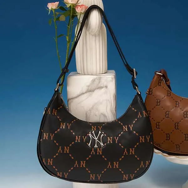 Túi Xách MLB Monogram PU Hobo New York Yankees 3ABQL012N-50BKS Màu Đen