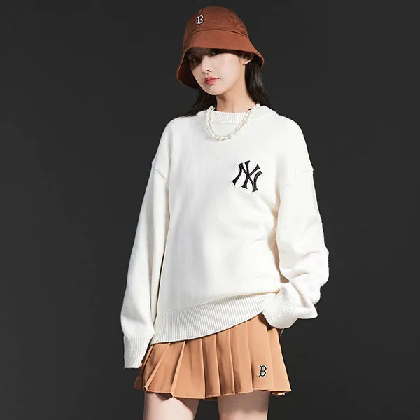 Áo Len Sweater MLB Overfit Logo New York Yankees 3AKPB0126-50CRS Màu Trắng - Thời trang - Vua Hàng Hiệu