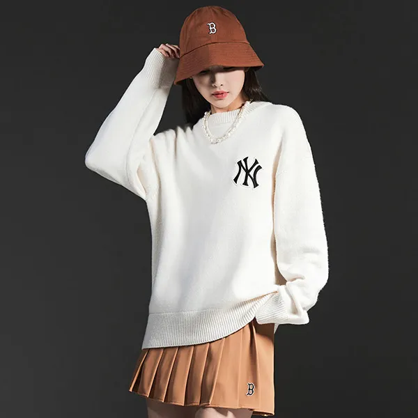 Áo Len Sweater MLB Overfit Logo New York Yankees 3AKPB0126-50CRS Màu Trắng - Thời trang - Vua Hàng Hiệu