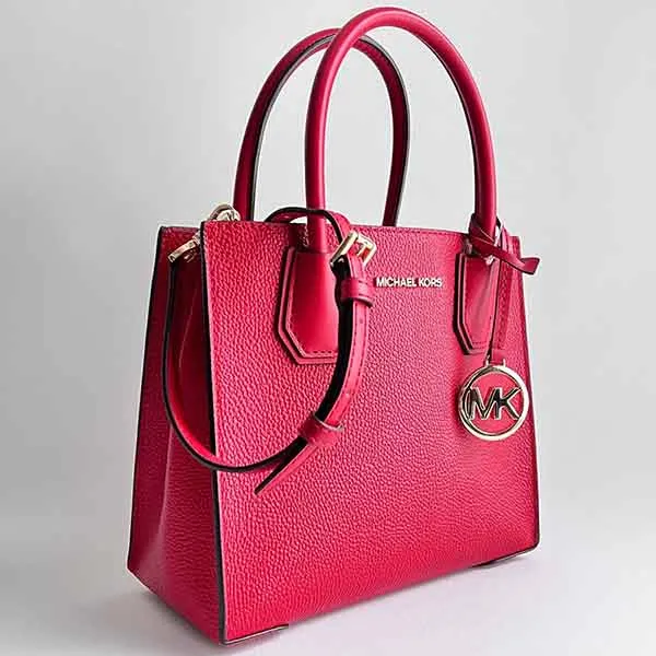 Túi Xách Michael Kors MK Mercer Messenger Medium Crossbody Pebbled Leather Bag Red Flame 35S1GM92L Màu Đỏ - 3