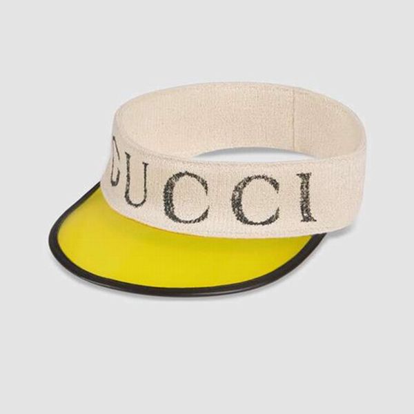 Mũ Gucci Vinyl Visor Logo Bayan Sapka Sarı Màu Be Vàng Size L - 3