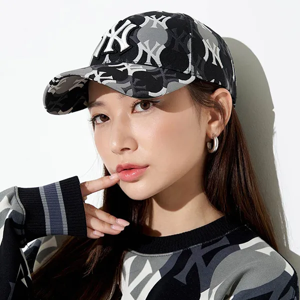 Mũ MLB Argyle Monogram Structure Ball Cap New York Yankees 3ACPM222N-50BKS Màu Đen Xám